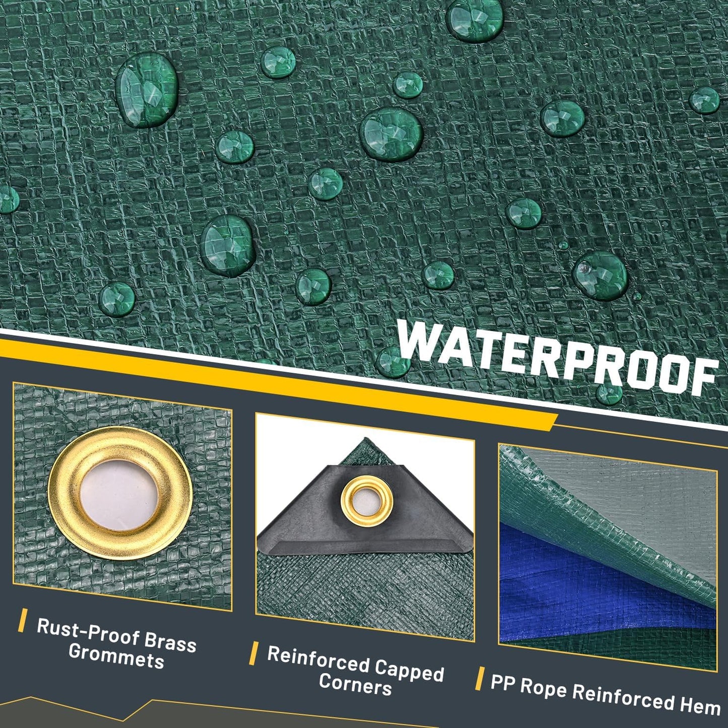 Lona impermeable 8x10ft verde oscuro y azul patio