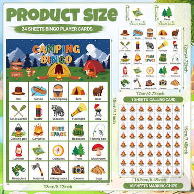 35 Pzas Tarjetas Bingo Camping para 24 Jugadores