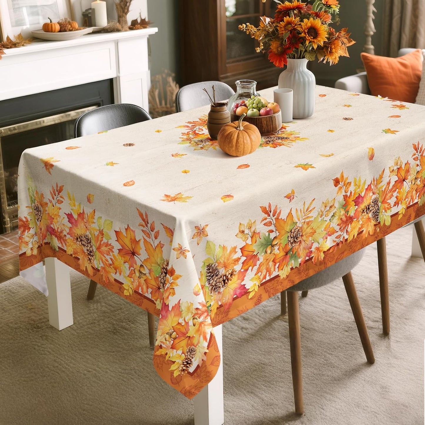 Mantel rectangular hojas arce otoñal impermeable 55x70pulg