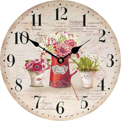 Reloj pared flores vintage silencioso 12