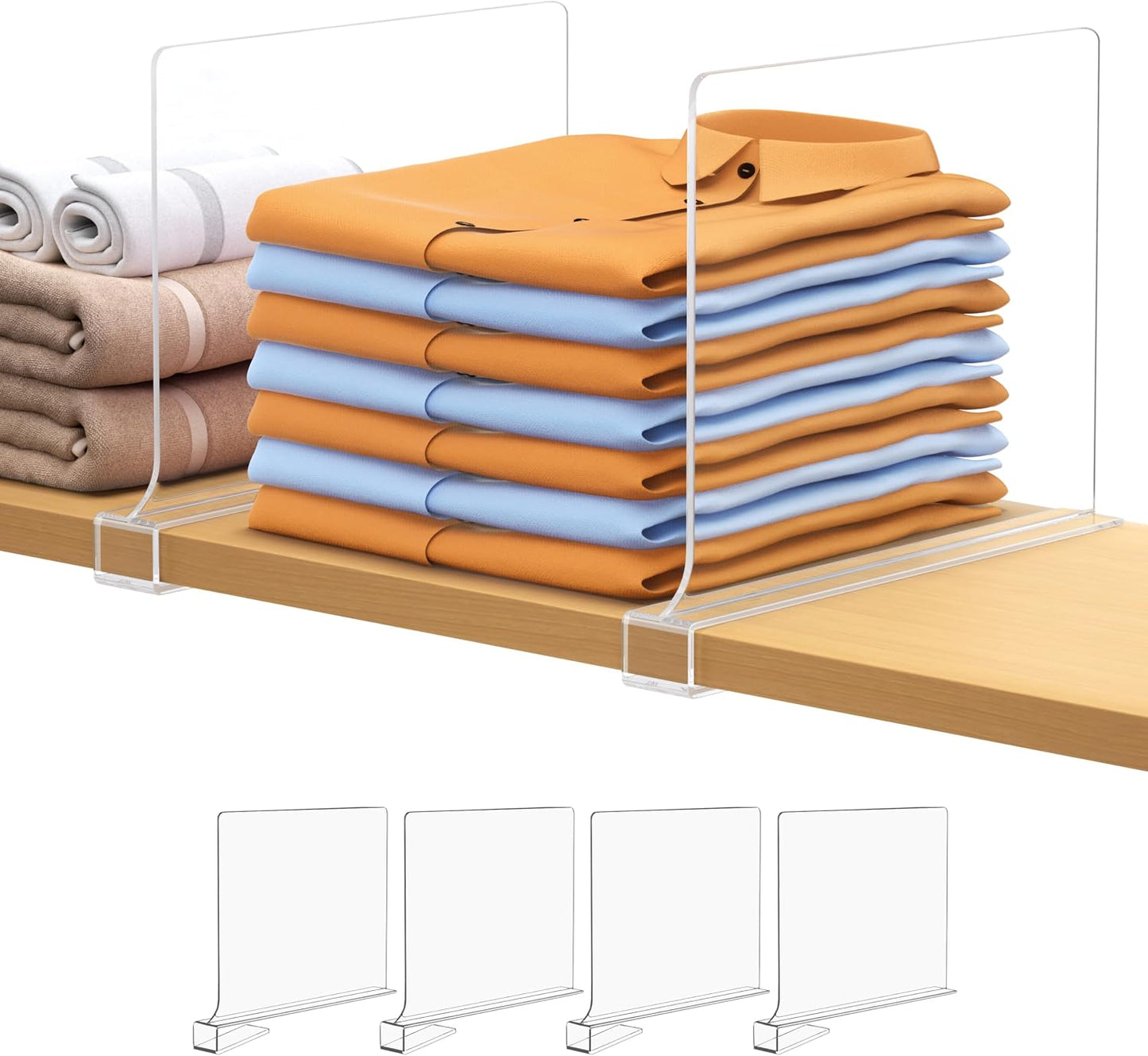4 Pzas Divisores Acrílico Armario para Estanterías Madera