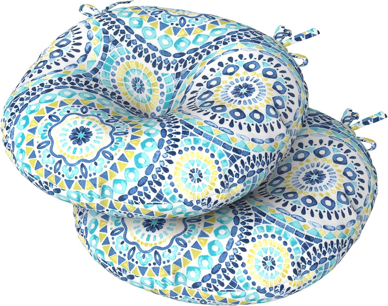 2 Pzas Cojines Redondos Silla Exterior 15x15pulg Con Lazo