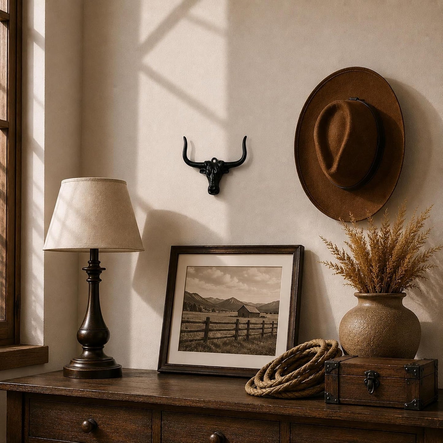 Soporte pared sombrero vaquero 2uds ganchos metal rústicos