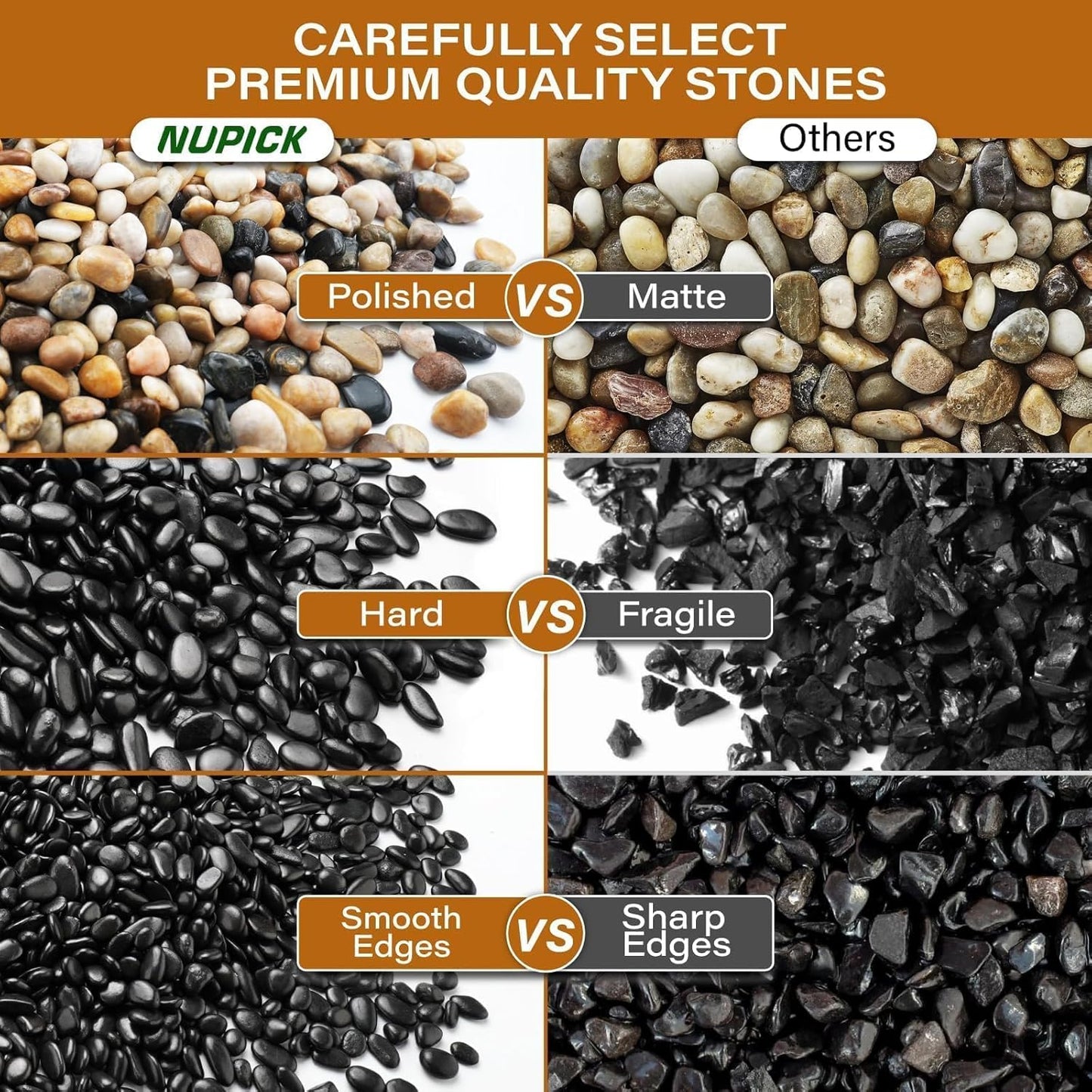 Piedras pulidas 3/8" decorativas para pecera