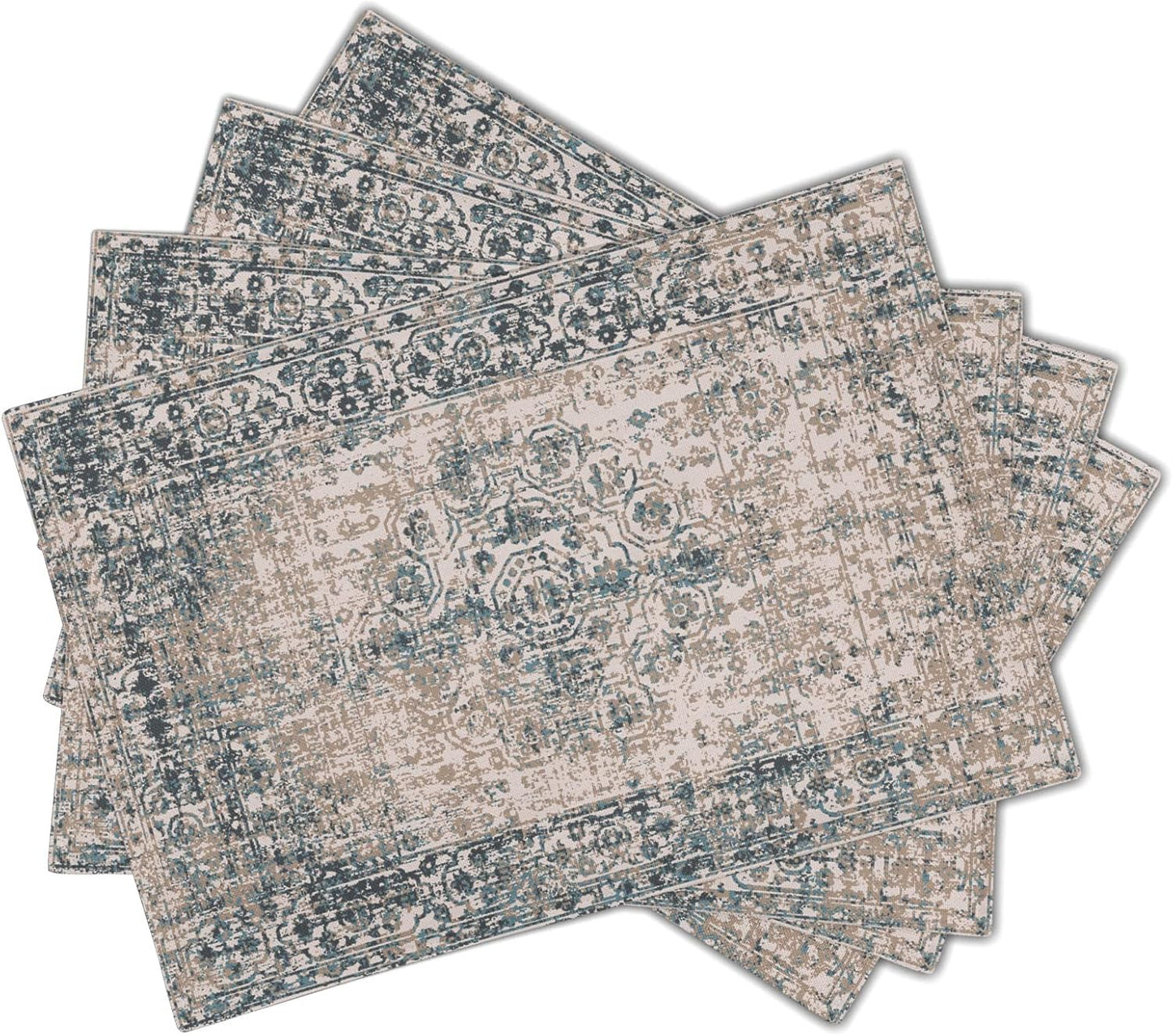 4 Manteles Individuales Lino Gris Étnico Boho 12x18pulg