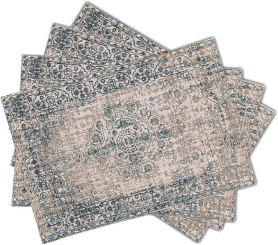 4 Manteles Individuales Lino Gris Étnico Boho 12x18pulg