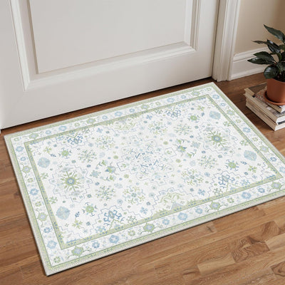 Alfombra pasillo 2x3pulg antideslizante vintage color verde crema