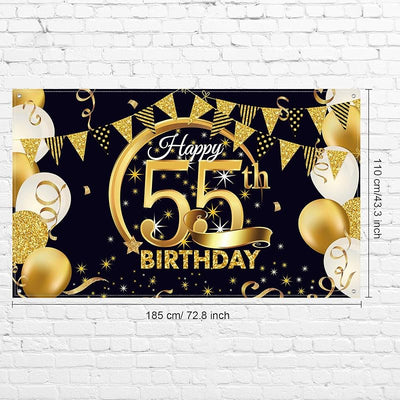 Cartel fiesta cumpleaños tela negro dorado 72.8x43.3
