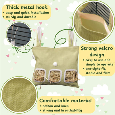 Bolsa colgante heno para conejos y mascotas pequeñas verde