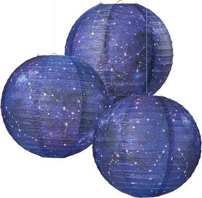 3 Pzas Linternas Papel Galaxia Constelación 30cm Decoración Fiesta