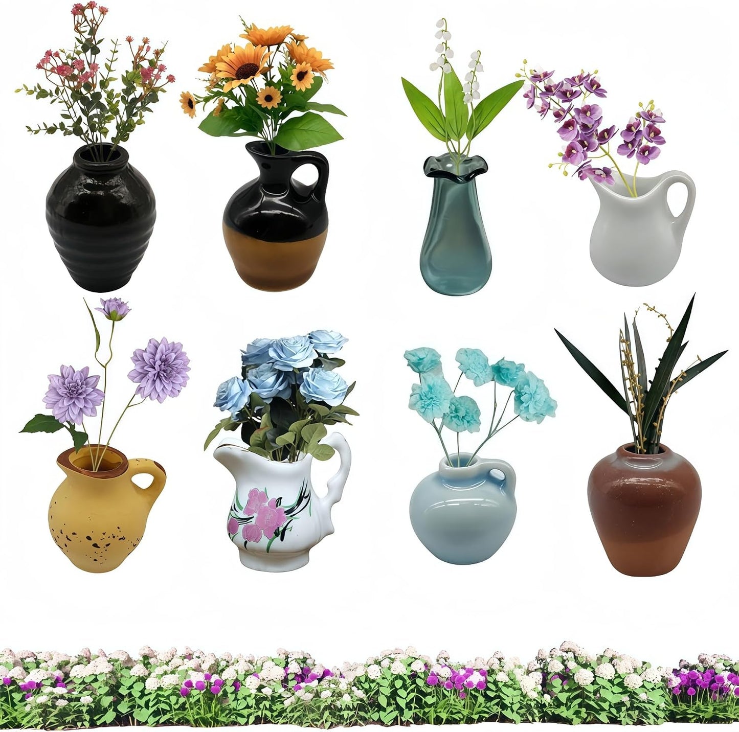 8 Mini Jarrones Cerámica Decoración Nevera Oficina