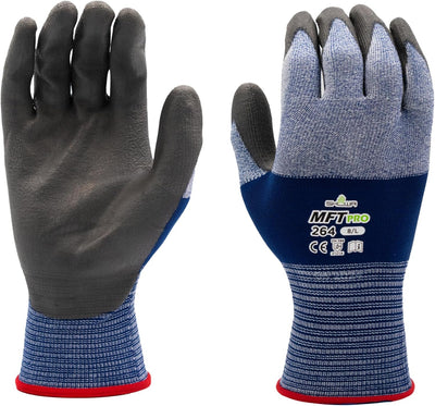 Guantes trabajo microfibra PU sin látex azul mediano