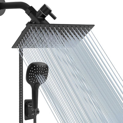 Cabezal ducha acero inox 12" con manguera y rociador 3 modos