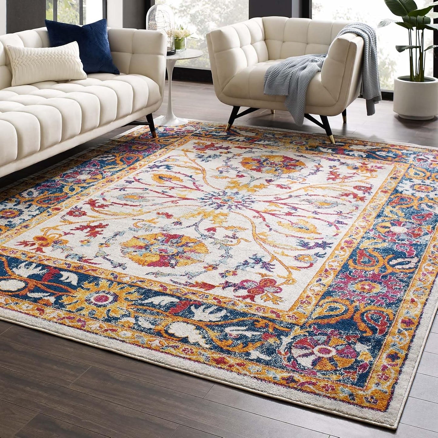 Alfombra medallón persa envejecida 8x10ft multicolor