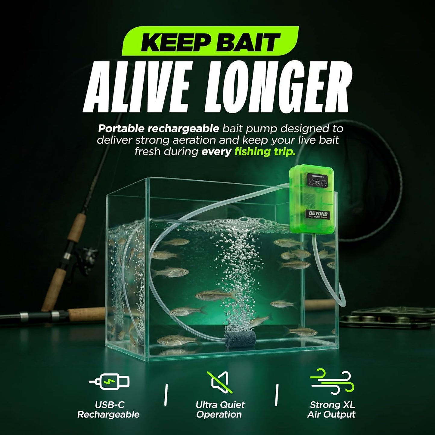 Aireador recargable con luz 4 velocidades resistente al agua