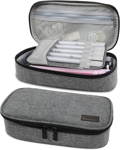 Estuche lápices doble cremallera color gris