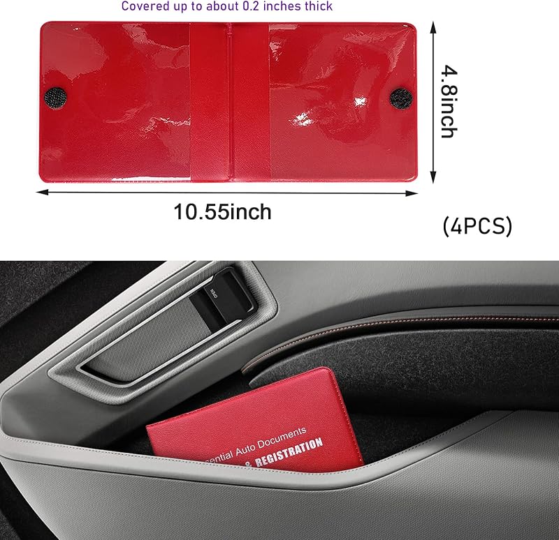 4 Pzas Soporte Guantera Coche con Cierre para Documentos Rojo