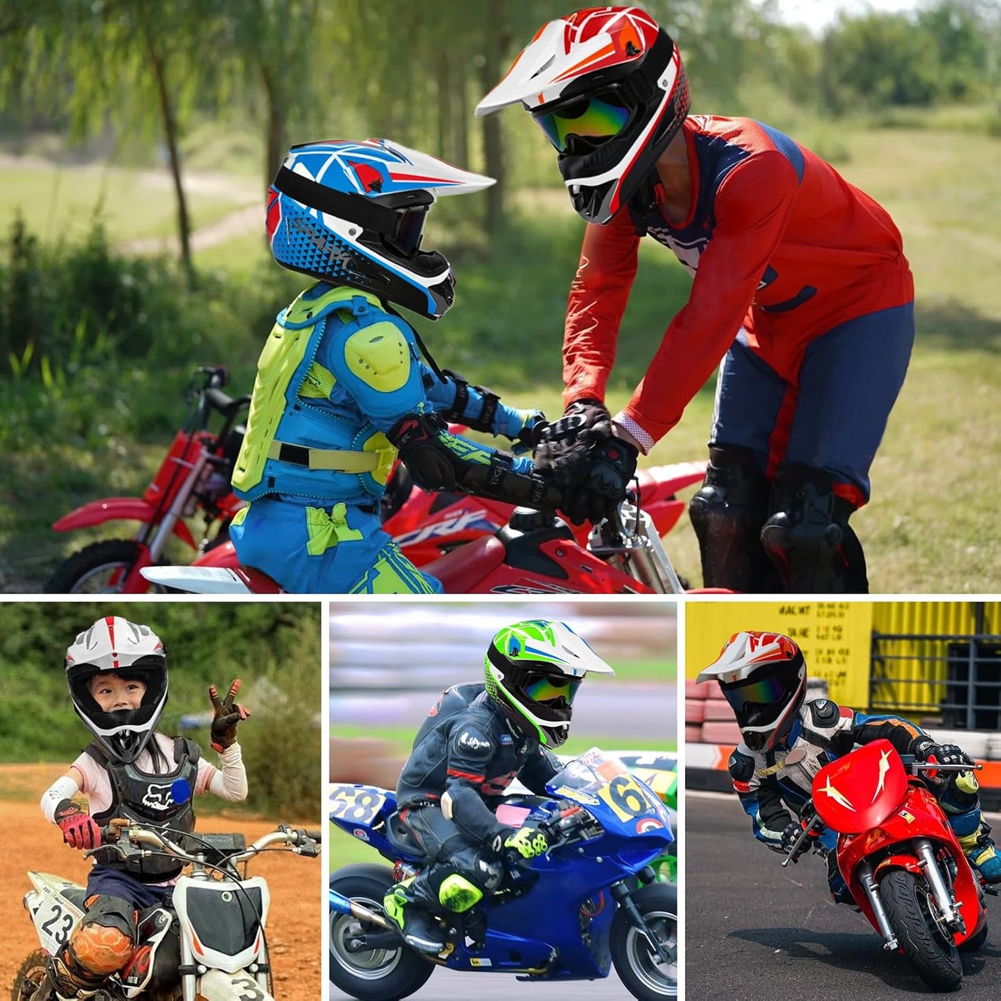 Casco motocross juvenil para bicicleta BMX MX ATV set 4 pzas