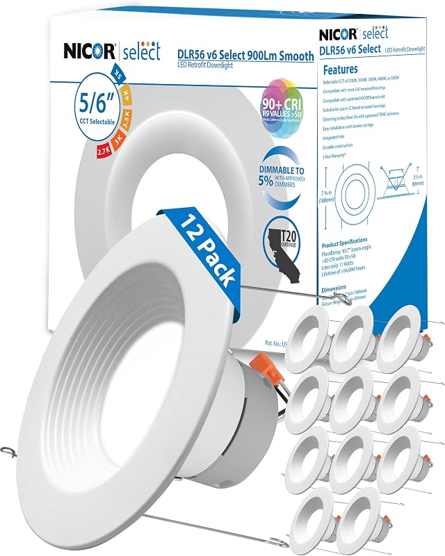 Luces techo empotrables LED 5/6pulg CCT 2700K-5000K 12 Pzas