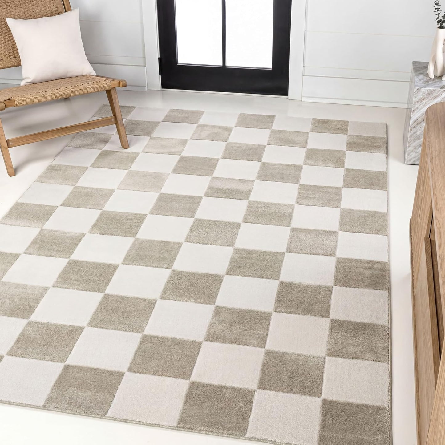 Alfombra geométrica 5x8 beige/crema sala dormitorio