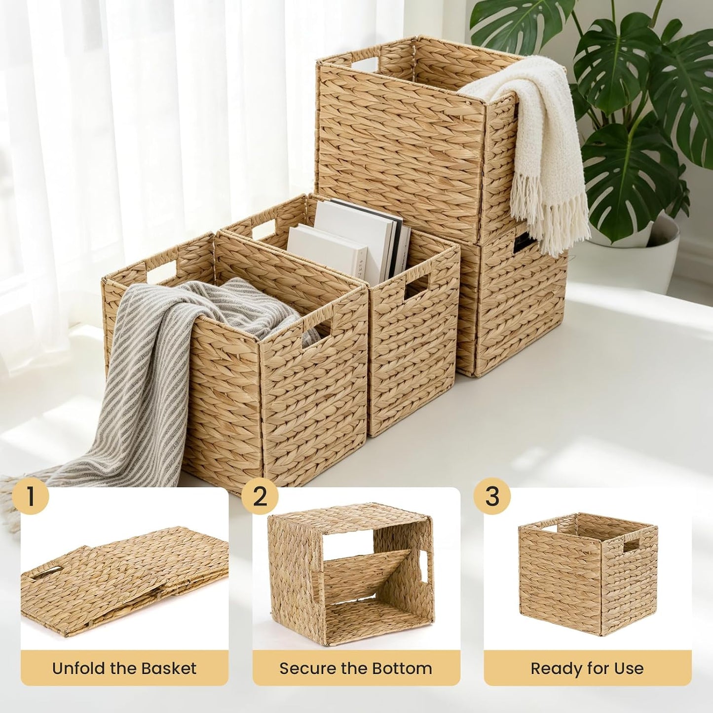 4 Cubos Mimbre Jacinto 13x11" Organiz. Plegable