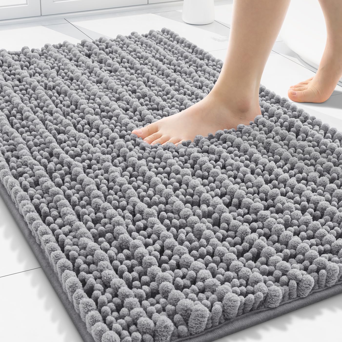 Tapete baño felpilla suave 30x20pulg antideslizante gris