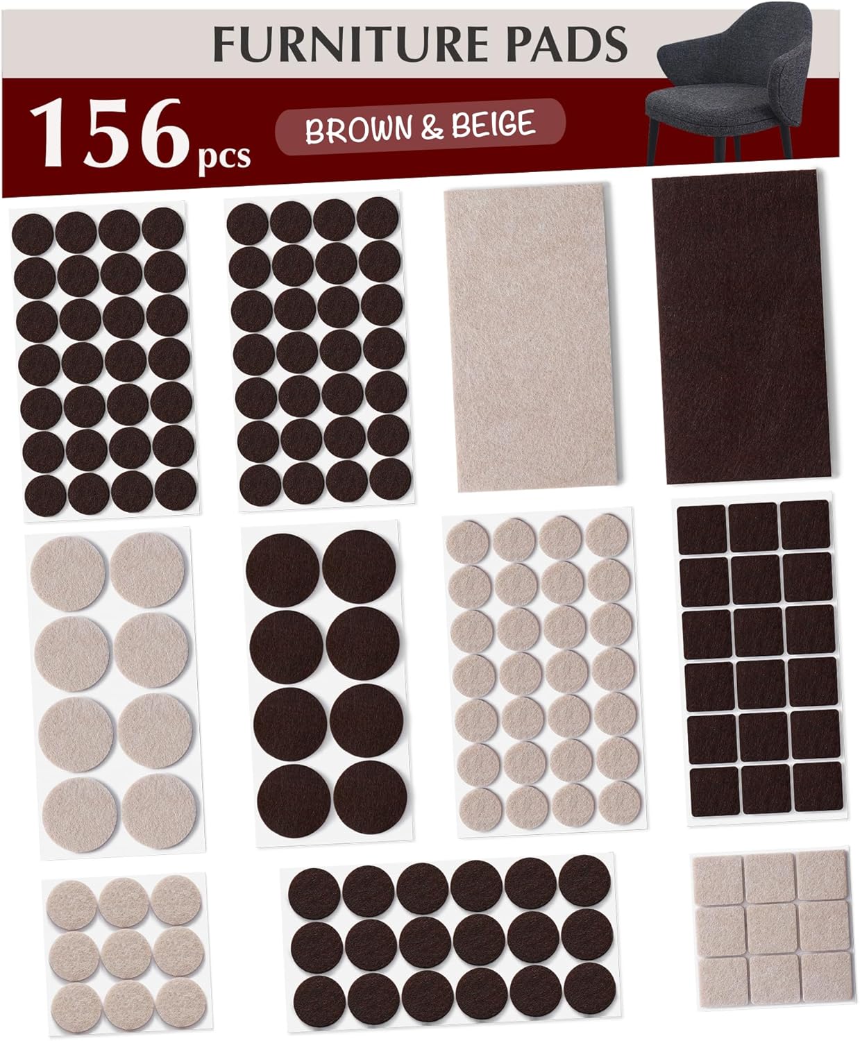 Almohadillas fieltro para muebles patas silla suelo madera 156 pzas