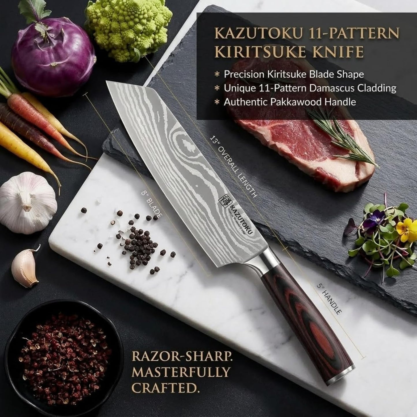 Cuchillo Kiritsugi 7pulg Acero Inox Alto Carbono Mango Ergonómico