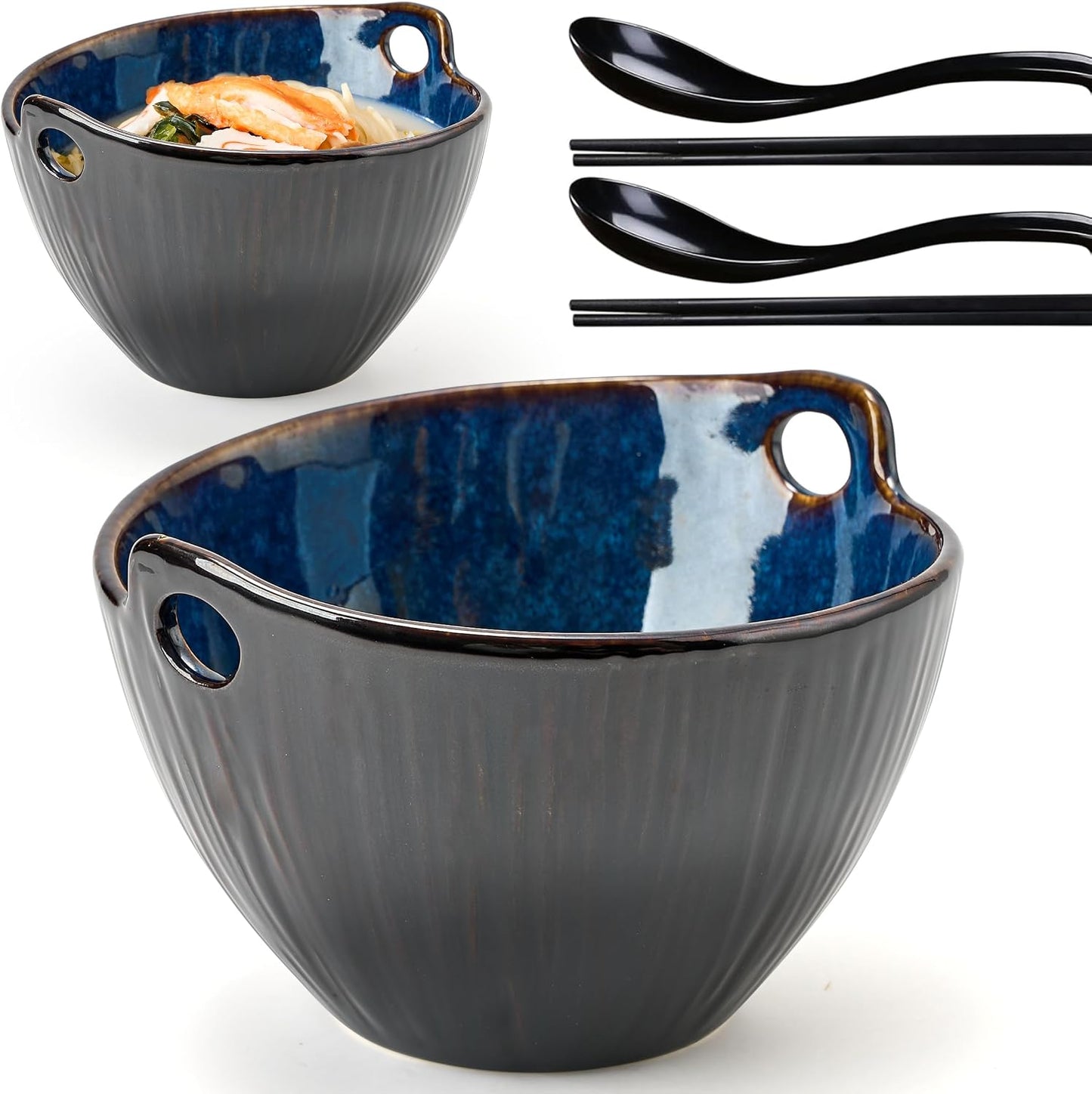 Set 2 Tazones Ramen Cerámica 7pulg con Palillos y Cucharas