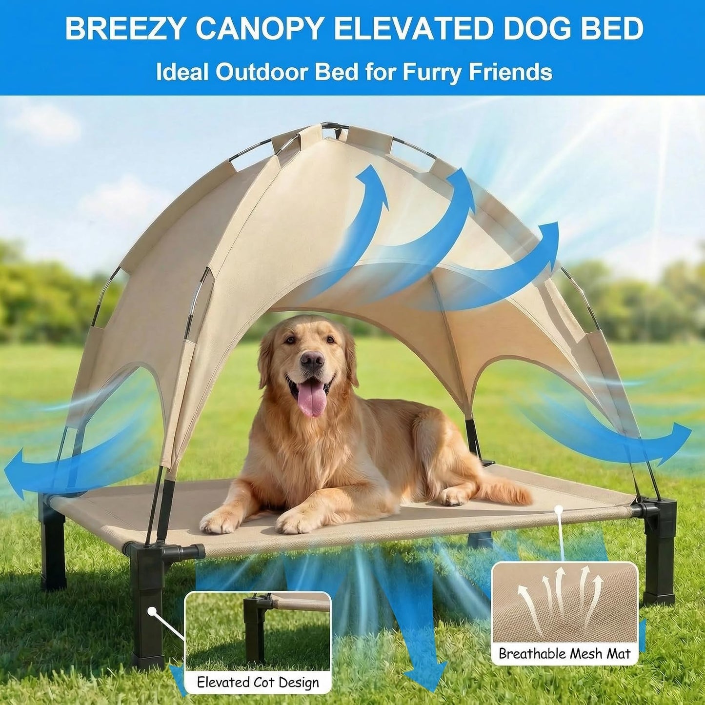 Cama elevada perro grande toldo malla transpirable