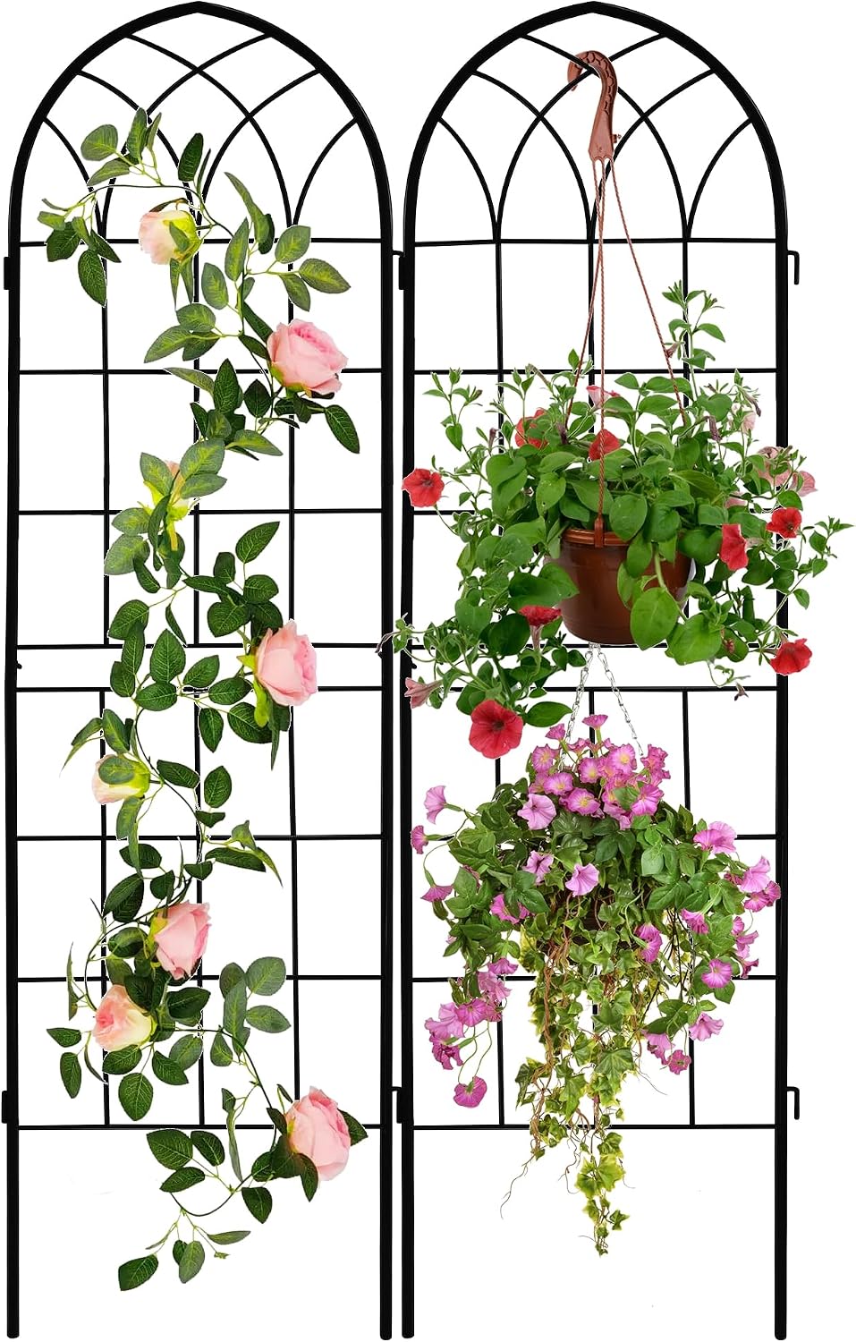 2 Arcos Hierro Rústico 71x20pulg Jardín con Enrejado Negro