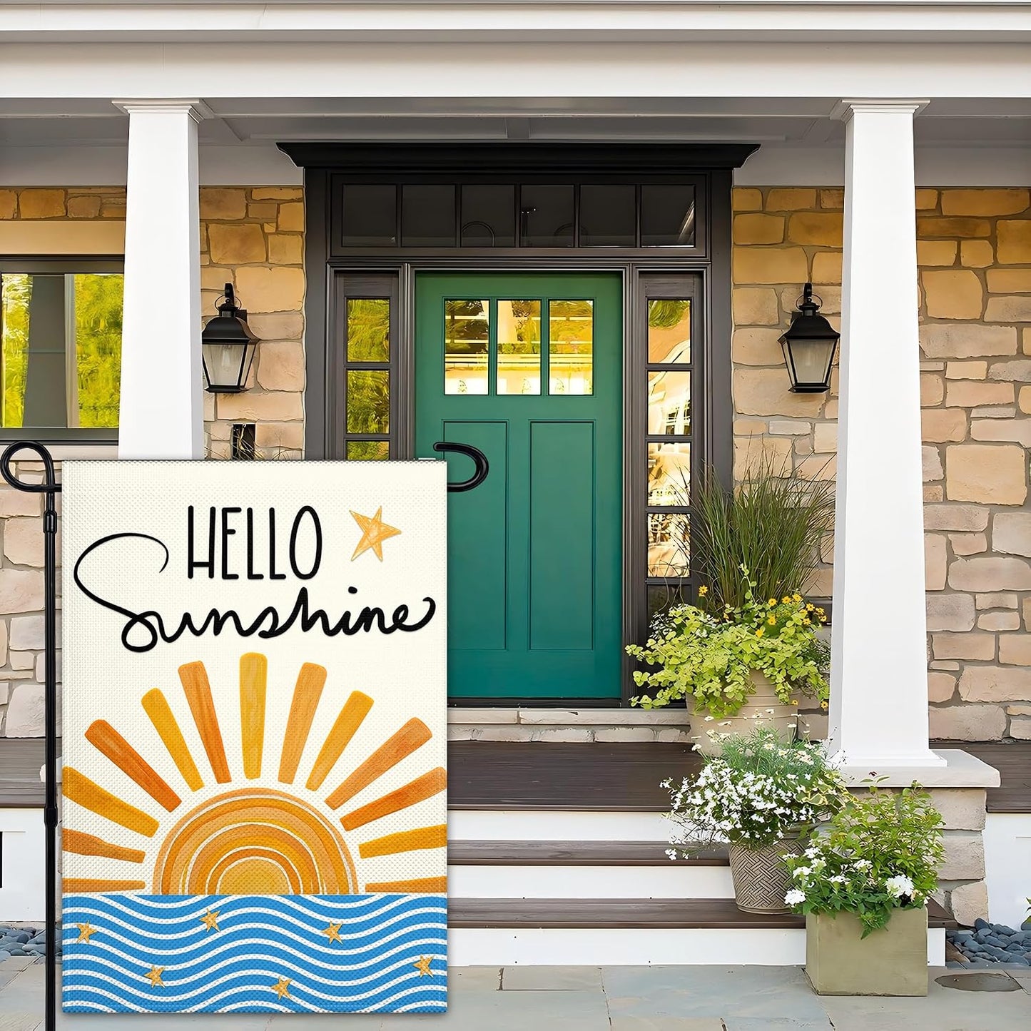Banderas jardín 12x18pulg 3 capas hello sunshine decoración