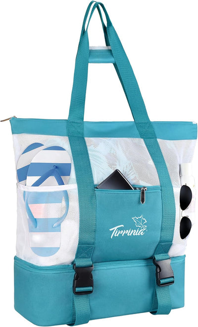 Bolsa playa malla con compartimento refrigerador para mujer