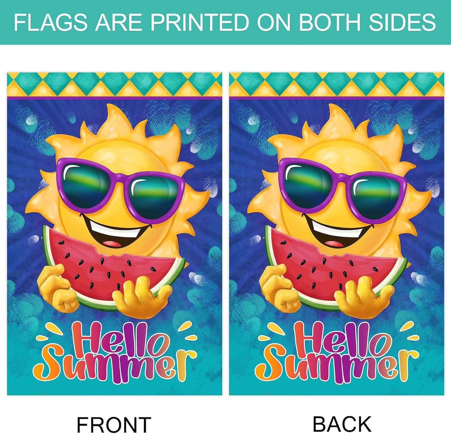 Bandera 28x40" doble cara Hello Summer Sun exterior