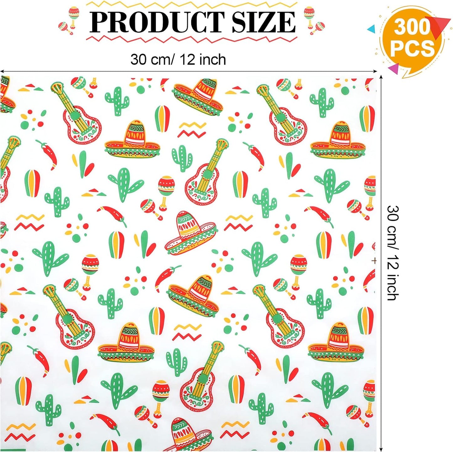 300 Hojas Cera Papel Delicatessen 12x12pulg Cinco de Mayo