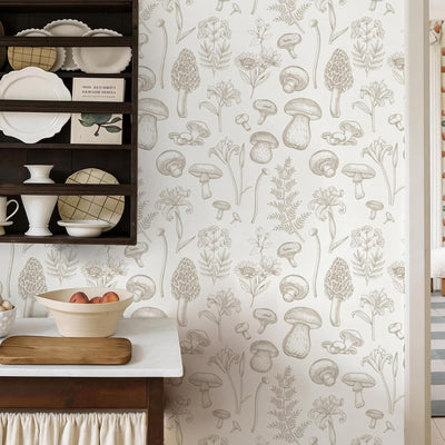 Papel tapiz hongos autoadhesivo beige decorativo para baños