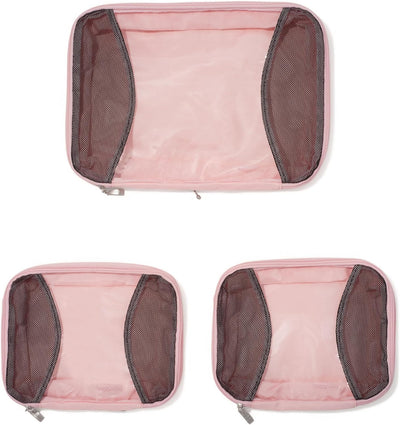 Set 3 cubos compresión ligeros viaje bolsa rosa