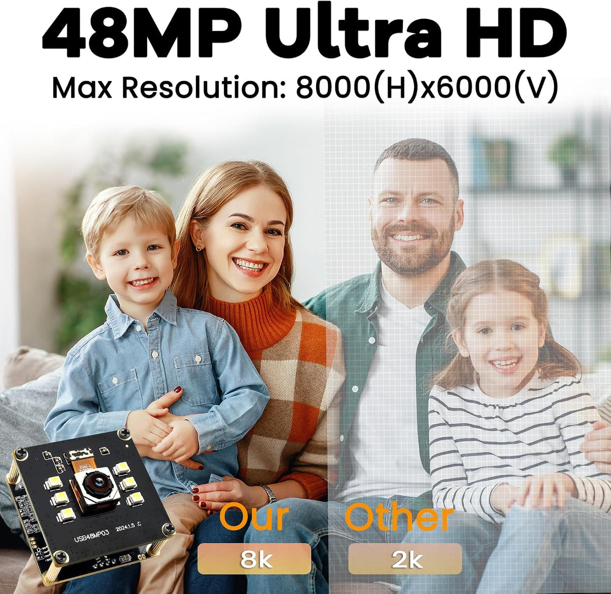 Cámara USB 48MP 8K enfoque automático sin distorsión 6 LED