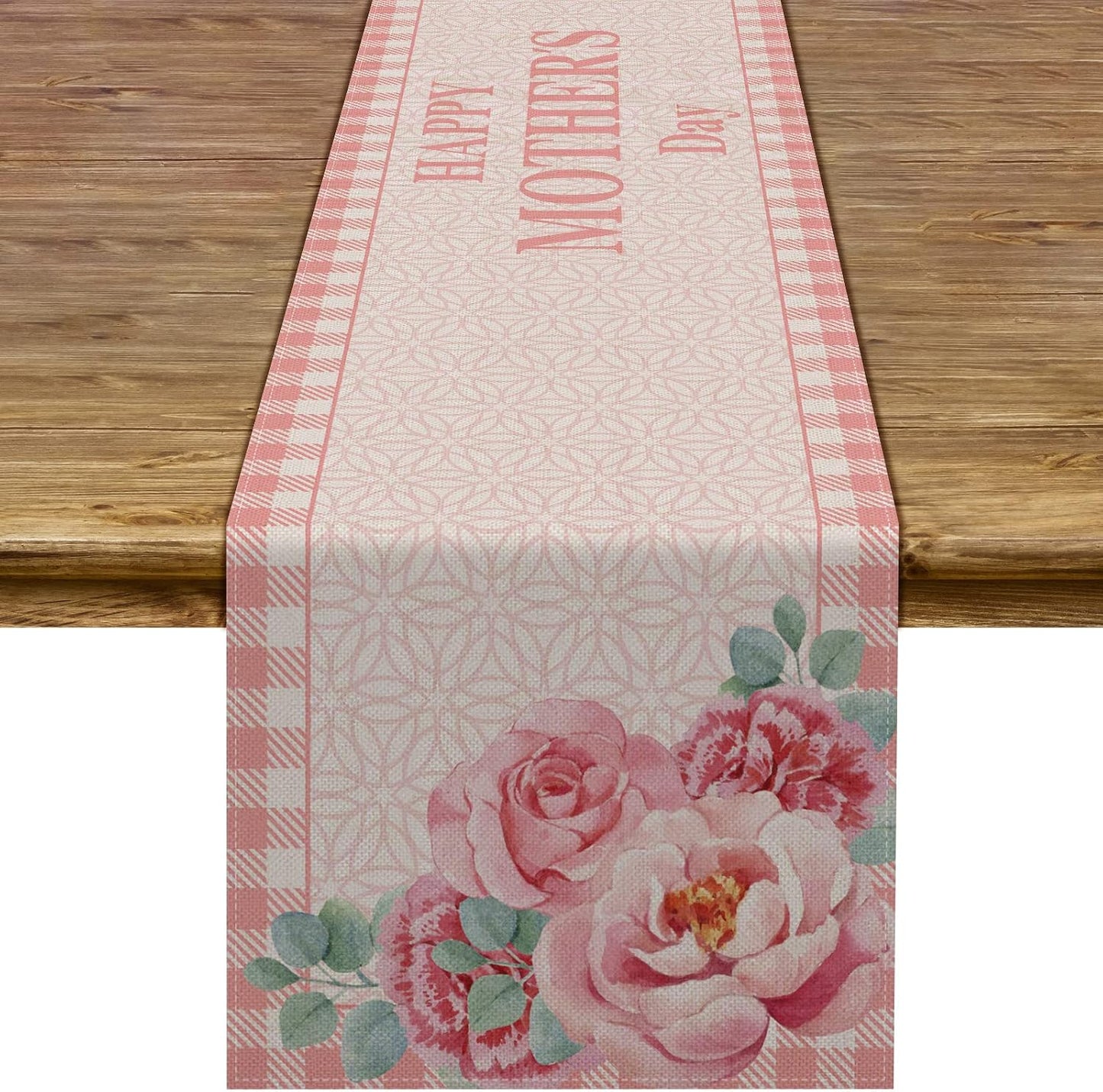 Camino mesa día madre texto i love mom diseño floral rosa