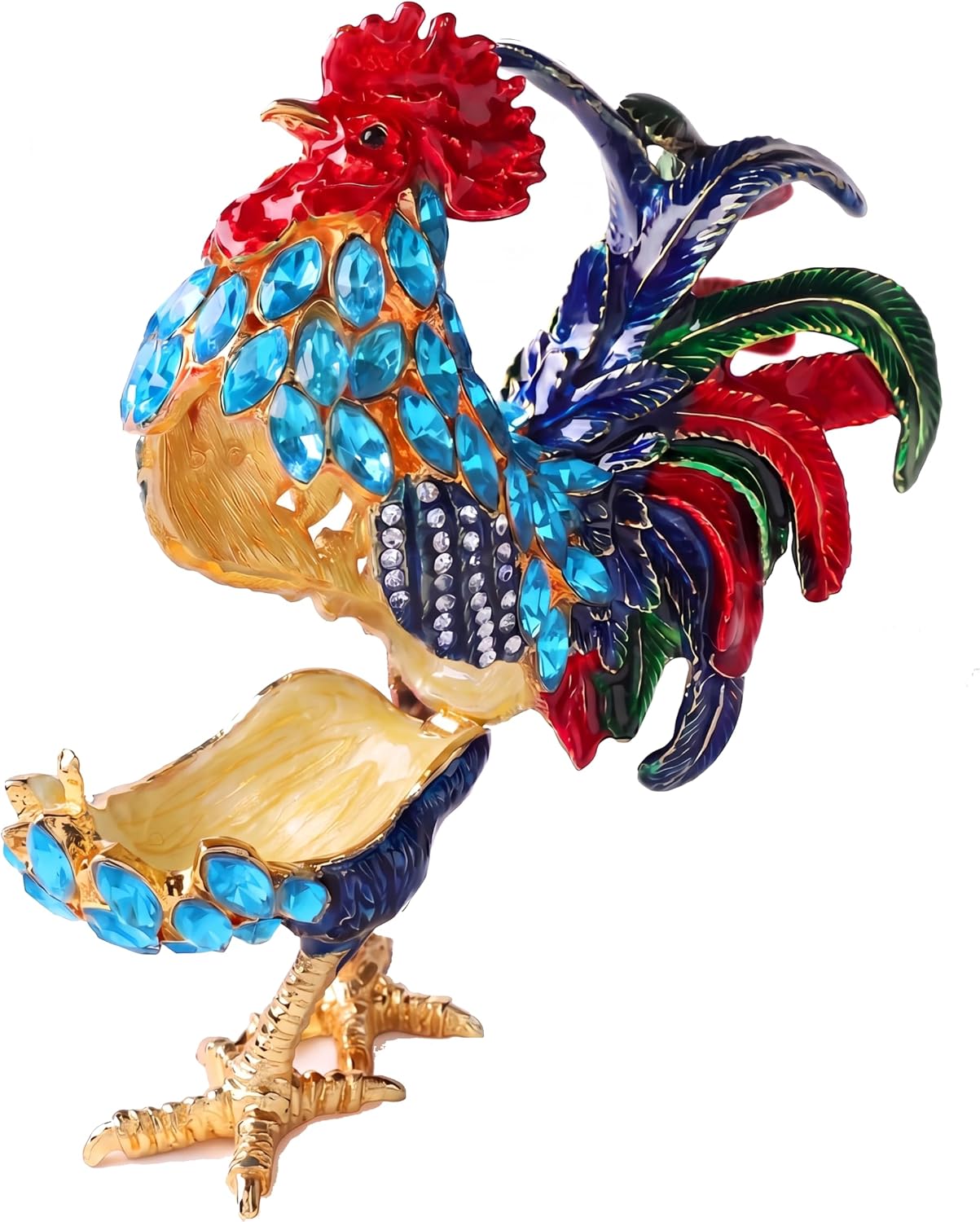 Joyero esmaltado bisagras adornos animales azul