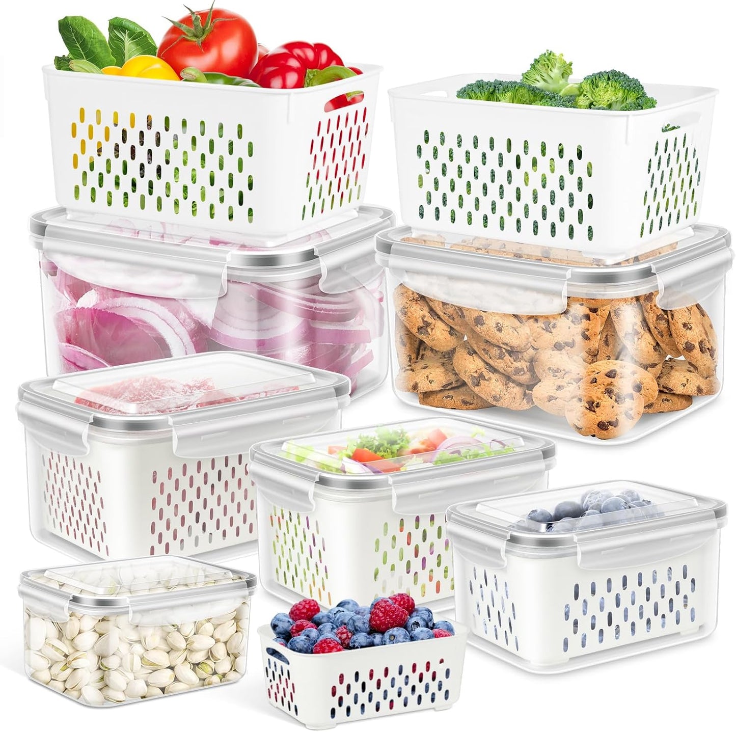 6 Pzas Contenedor Frutas Verduras con Colador Refrigerador