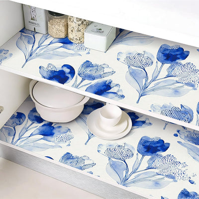 Papel tapiz flores azules tulipanes acuarela 16.9x118.1pulg