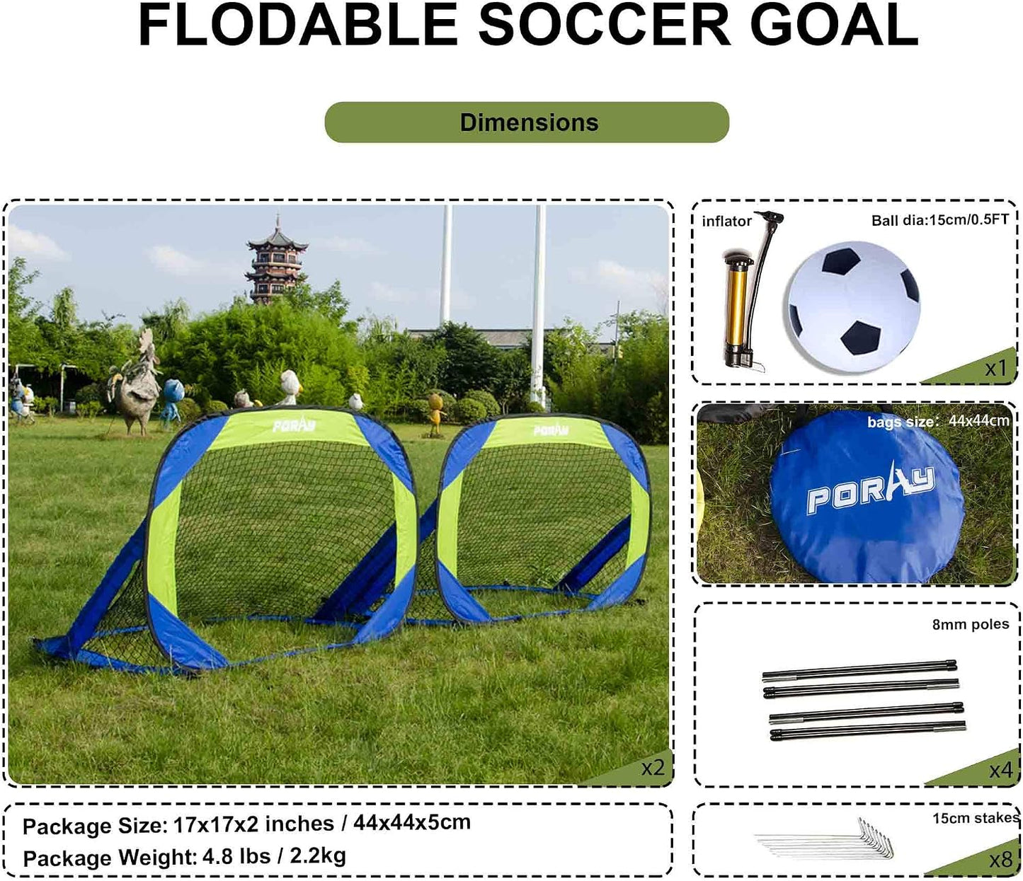 Set portería fútbol 2 pelotas desplegables con bolsa