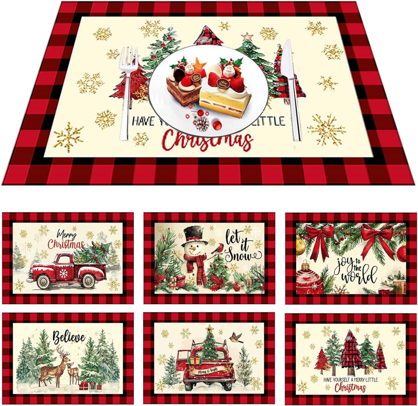 6 Pzas Manteles Navidad Plástico Lavables 43x30cm