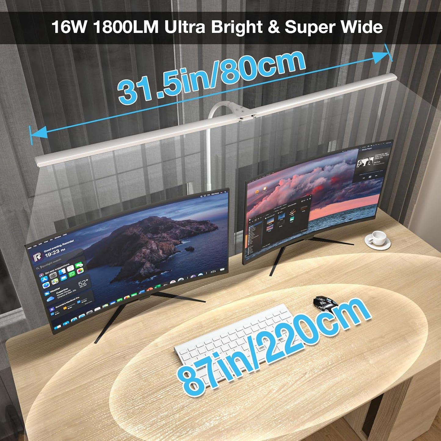 Lámpara escritorio LED doble cabezal 31.5pulg 5 temperaturas