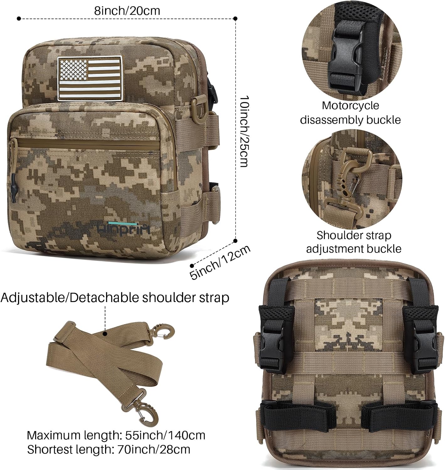 Bolsa manillar bicicleta 1000D camuflaje correa MOLLE