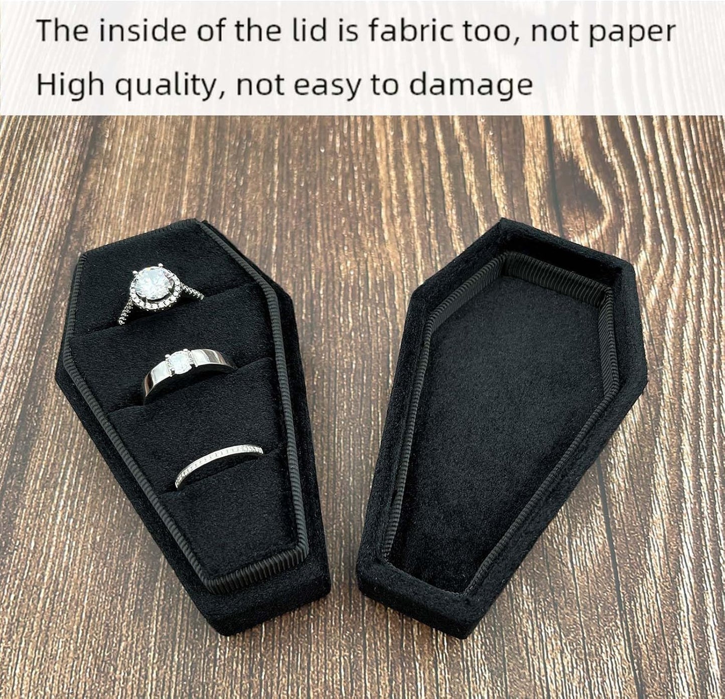 Caja anillo gótico 3 ranuras terciopelo boda compromiso
