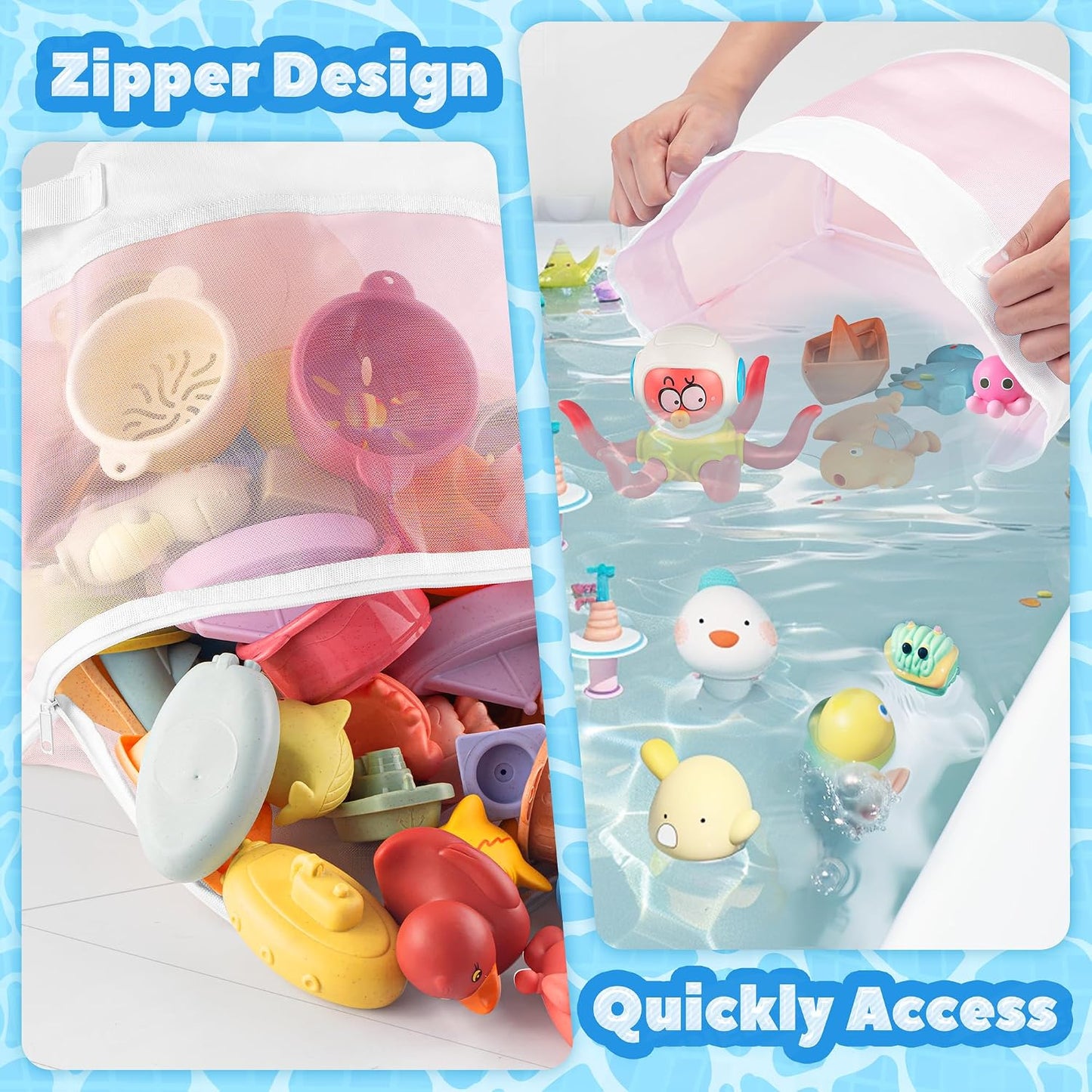 Organiz. juguetes bañera 4.15gal acceso rápido bebé