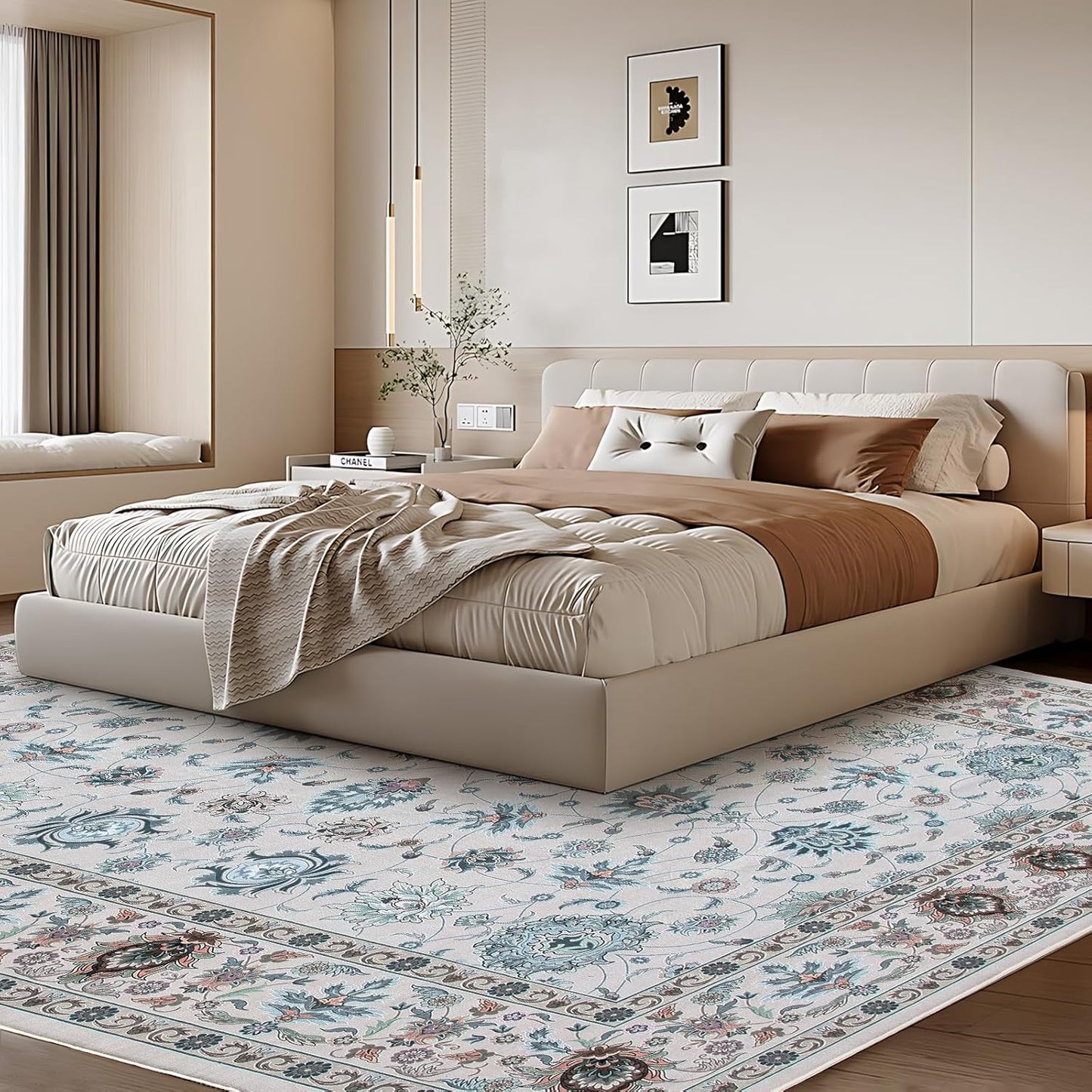 Alfombra lavable estilo boho 9x12pulg sala dormitorio