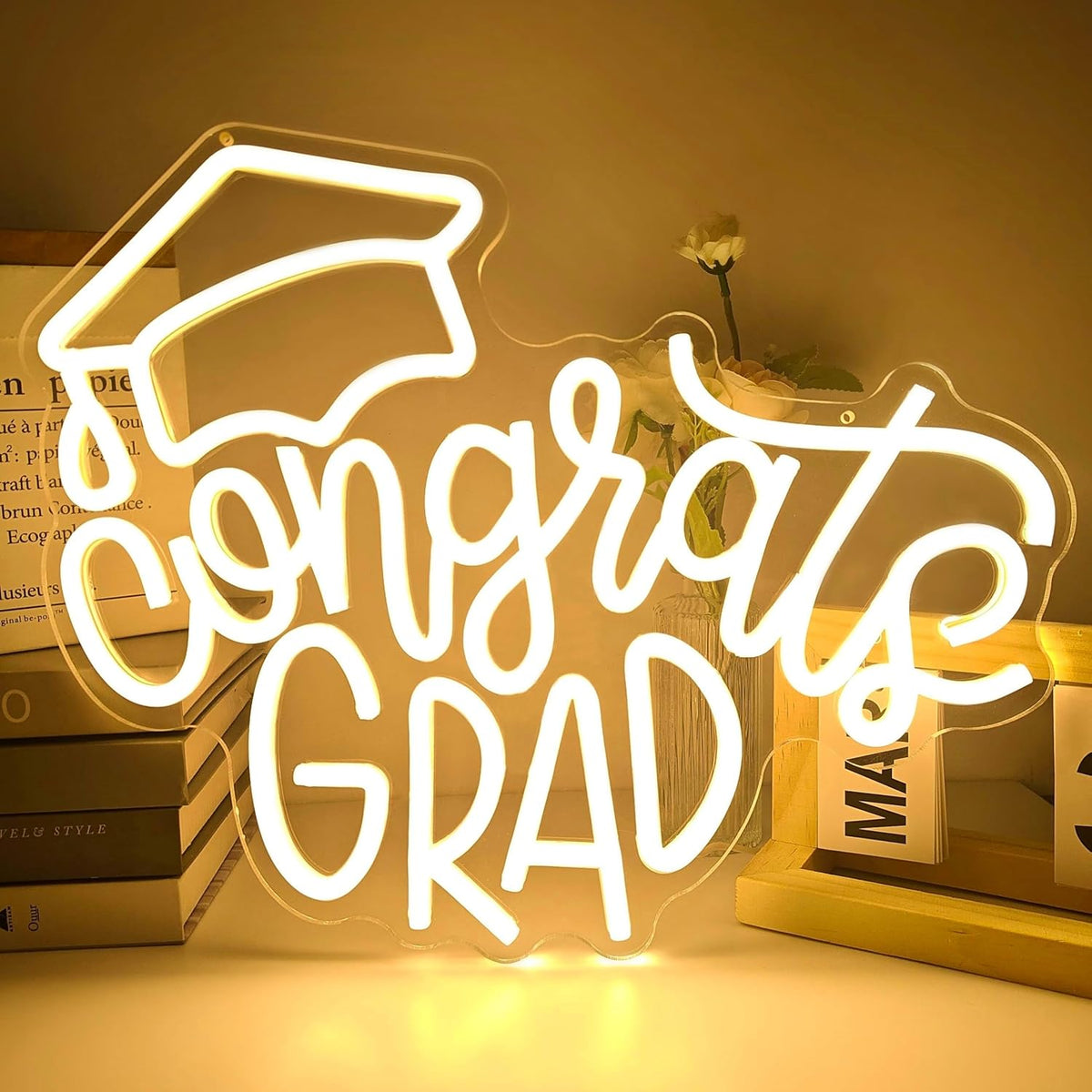 Letrero neón Congrats Grad regulable para fiesta graduación